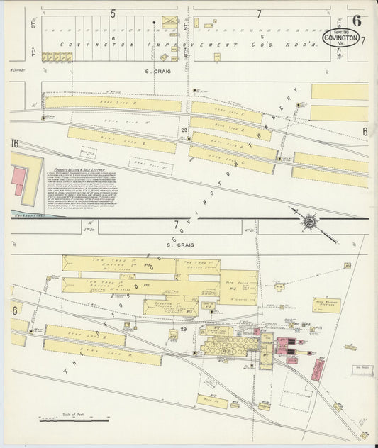 Sanborn Fire Insurance Map from Covington, Independent Cities, Virginia (1913), Sheet #0006 - Historic Sanborn Fire Insurance Map Print, vintage old map wall art, antique decor, genealogy gift, Virginia Virginia map