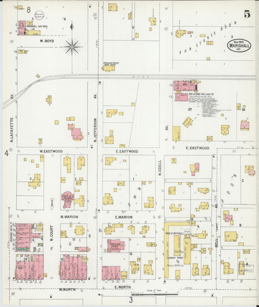 Sanborn Fire Insurance Map from Marshall, Saline County, Missouri (1900), Sheet #0005 - Historic Sanborn Fire Insurance Map Print, vintage old map wall art, antique decor, genealogy gift, Missouri Missouri map