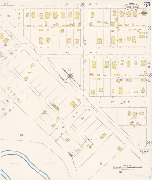 Sanborn Fire Insurance Map from Twin Falls, Twin Falls County, Idaho (1922), Sheet #0034 - Historic Sanborn Fire Insurance Map Print, vintage old map wall art, antique decor, genealogy gift, Falls Idaho map