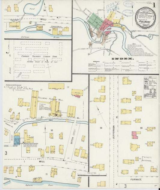 Sanborn Fire Insurance Map from Pulaski, Oswego County, New York (1898), Sheet #0001 - Historic Sanborn Fire Insurance Map Print, vintage old map wall art, antique decor, genealogy gift, New York New York map