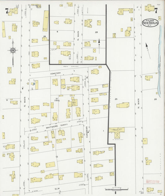 Sanborn Fire Insurance Map from New Berlin, Chenango County, New York (1929), Sheet #0007 - Historic Sanborn Fire Insurance Map Print, vintage old map wall art, antique decor, genealogy gift, New York New York map