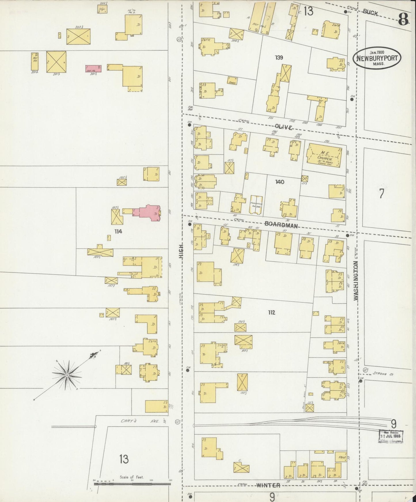 Sanborn Fire Insurance Map from Newburyport, Essex County, Massachusetts (1900), Sheet #0008 - Complete Map Set gallery image, historic Sanborn map, vintage wall art, Massachusetts Massachusetts