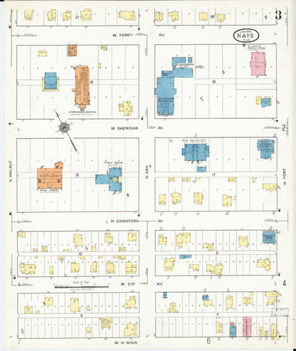 Sanborn Fire Insurance Map from Hays, Ellis County, Kansas (1918), Sheet #0003 - Complete Map Set gallery image, historic Sanborn map, vintage wall art, Kansas Kansas