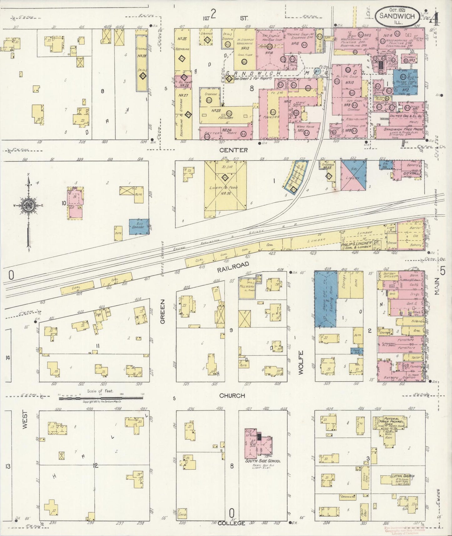 Sanborn Fire Insurance Map from Sandwich, De Kalb County, Illinois (1921), Sheet #0004 - Complete Map Set gallery image, historic Sanborn map, vintage wall art, Illinois Illinois