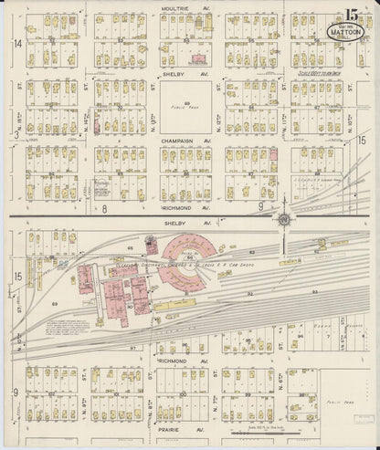 Sanborn Fire Insurance Map from Mattoon, Coles County, Illinois (1915), Sheet #0015 - Historic Sanborn Fire Insurance Map Print, vintage old map wall art, antique decor, genealogy gift, Illinois Illinois map