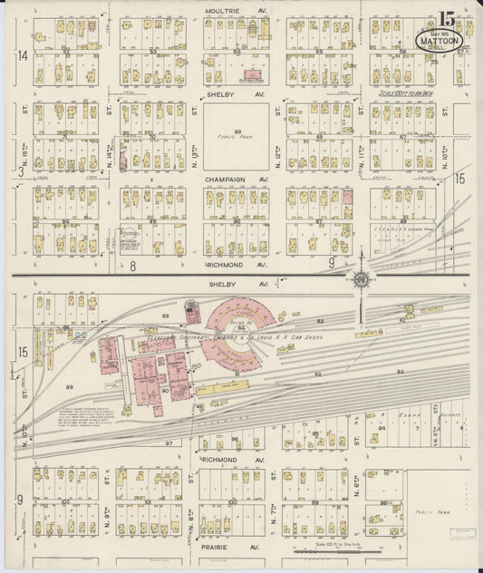 Sanborn Fire Insurance Map from Mattoon, Coles County, Illinois (1915), Sheet #0015 - Historic Sanborn Fire Insurance Map Print, vintage old map wall art, antique decor, genealogy gift, Illinois Illinois map