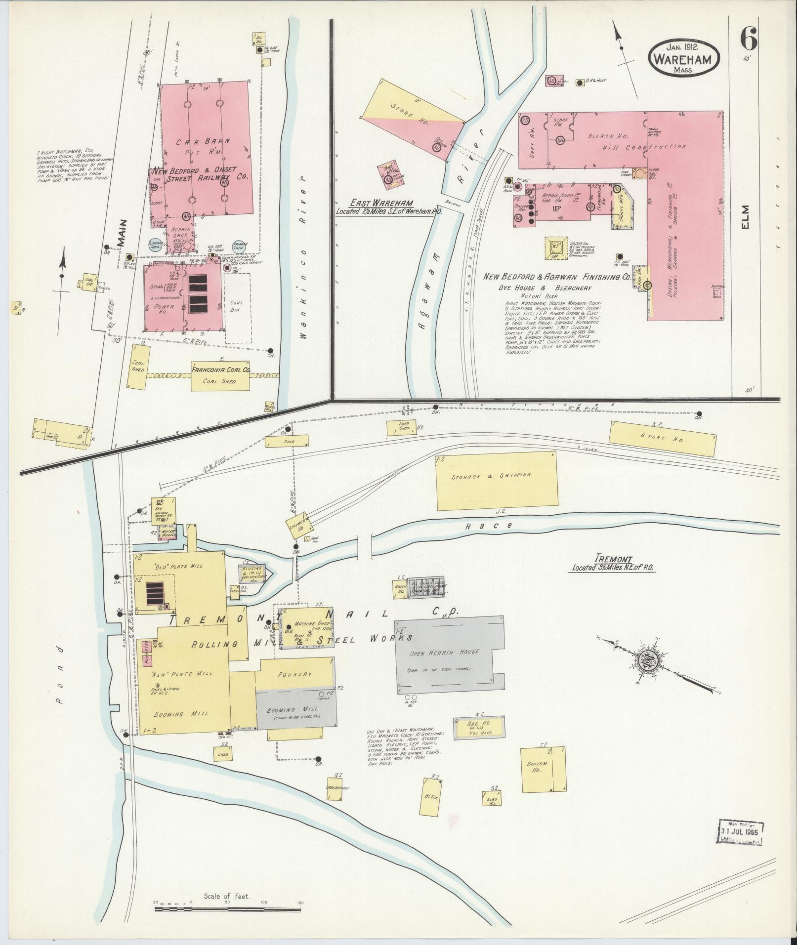 Sanborn Fire Insurance Map from Wareham, Plymouth County, Massachusetts (1912), Sheet #0006 - Historic Sanborn Fire Insurance Map Print, vintage old map wall art, antique decor, genealogy gift, Massachusetts Massachusetts map
