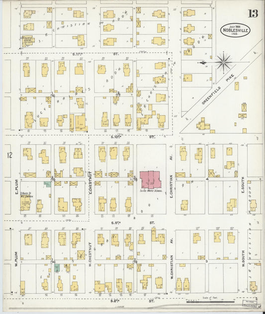 Sanborn Fire Insurance Map from Noblesville, Hamilton County, Indiana (1905), Sheet #0013 - Historic Sanborn Fire Insurance Map Print, vintage old map wall art, antique decor, genealogy gift, Indiana Indiana map