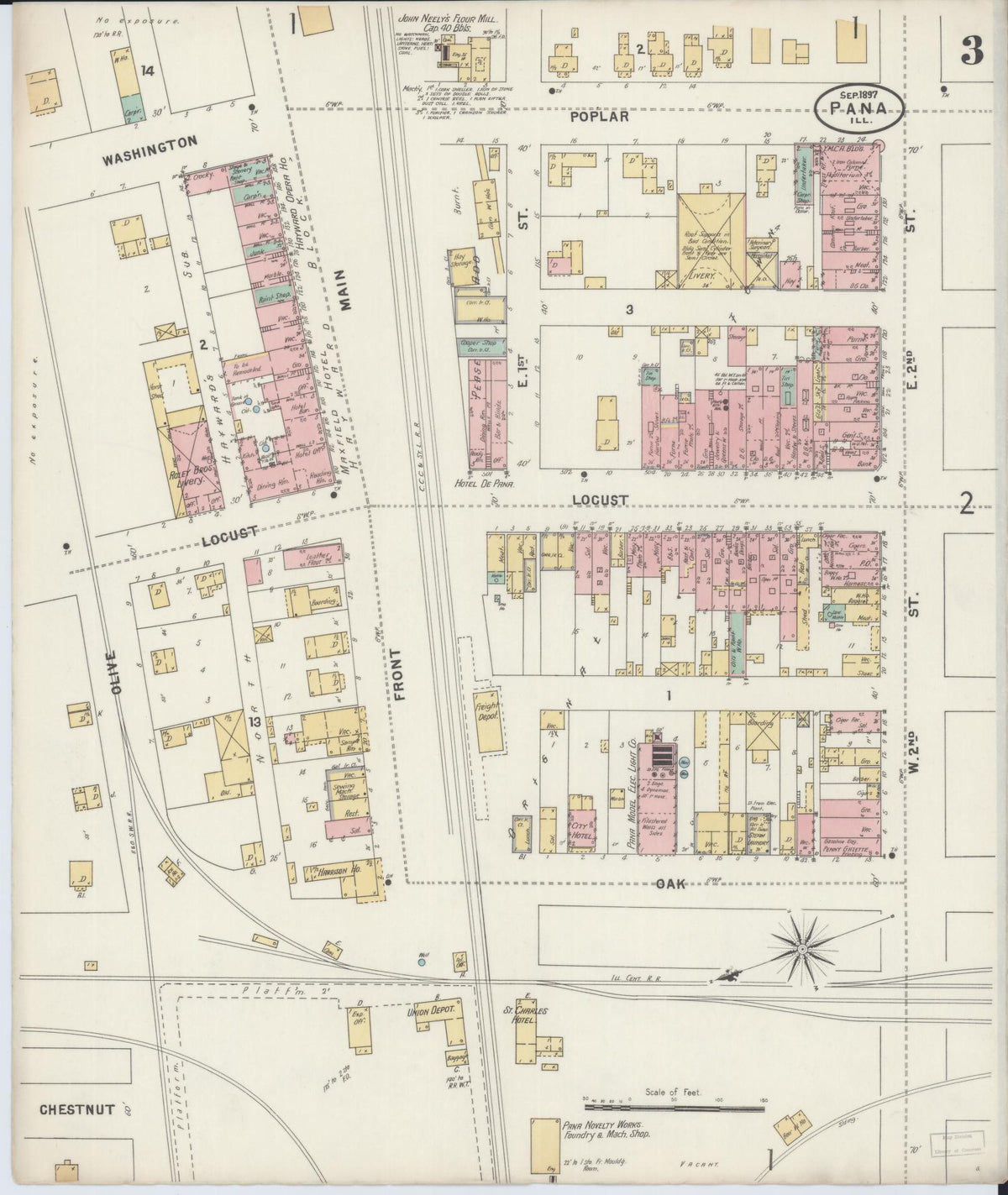Sanborn Fire Insurance Map from Pana, Christian County, Illinois (1897), Sheet #0003 - Complete Map Set gallery image, historic Sanborn map, vintage wall art, Illinois Illinois