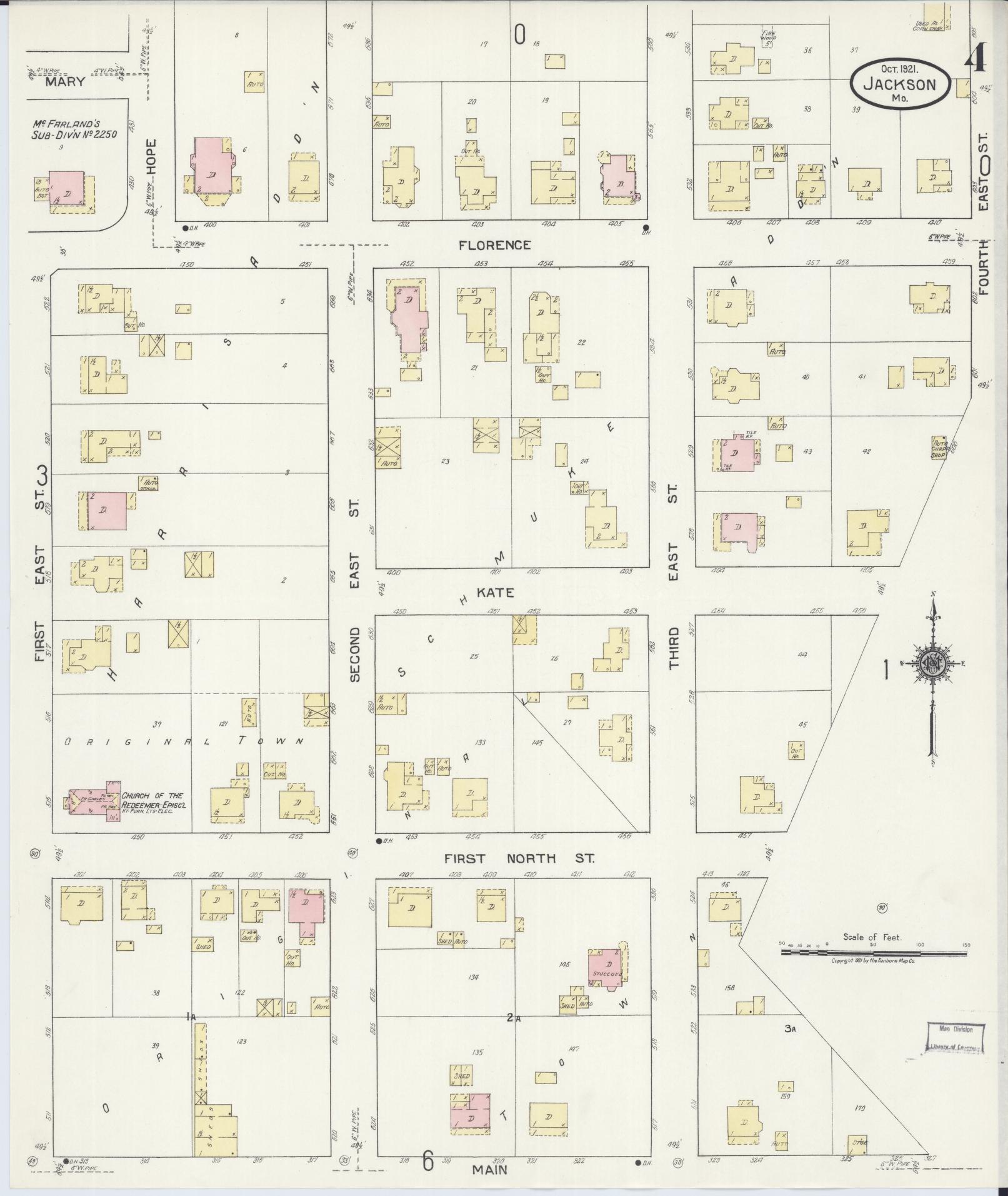 Sanborn Fire Insurance Map from Jackson, Cape Girardeau County, Missouri (1921), Sheet #0004 - Complete Map Set gallery image, historic Sanborn map, vintage wall art, Missouri Missouri