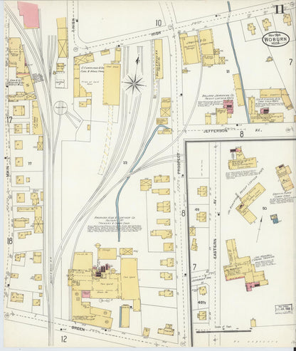 Sanborn Fire Insurance Map from Woburn, Middlesex County, Massachusetts (1904), Sheet #0011 - Historic Sanborn Fire Insurance Map Print, vintage old map wall art, antique decor, genealogy gift, Massachusetts Massachusetts map