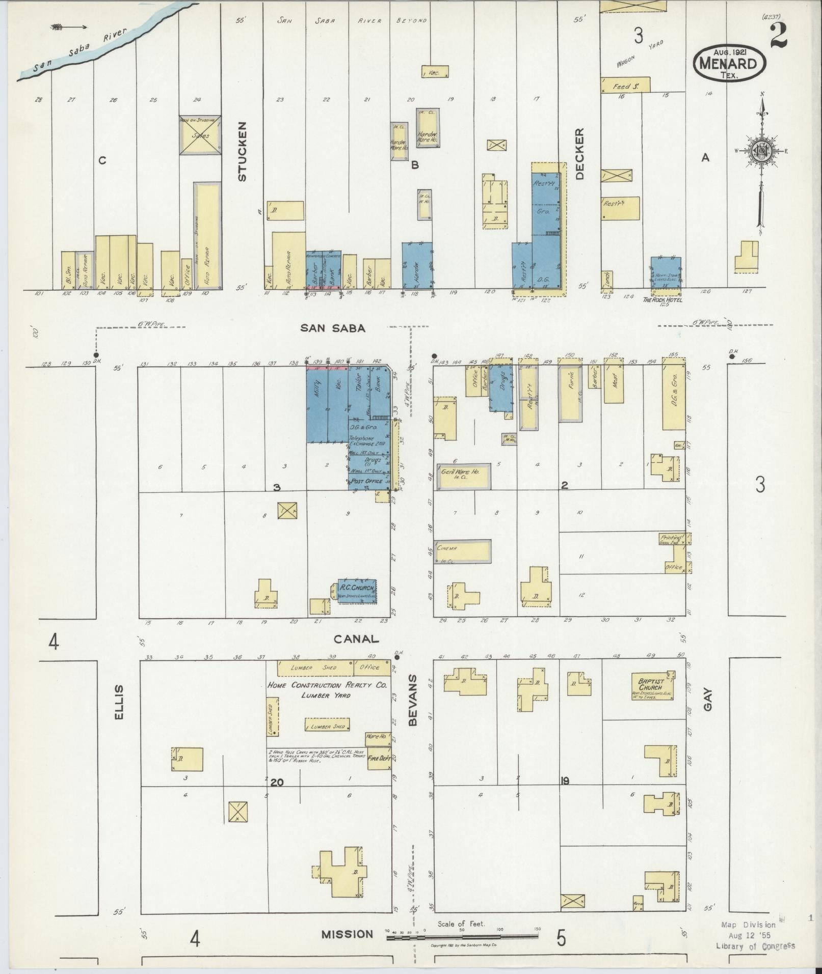 Sanborn Fire Insurance Map from Menard, Menard County, Texas (1921), Sheet #0002 - Historic Sanborn Fire Insurance Map Print, vintage old map wall art, antique decor, genealogy gift, Texas Texas map