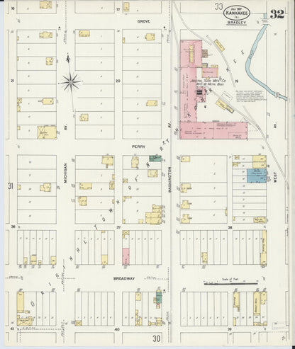 Sanborn Fire Insurance Map from Kankakee, Kankakee County, Illinois (1907), Sheet #0032 - Historic Sanborn Fire Insurance Map Print, vintage old map wall art, antique decor, genealogy gift, Illinois Illinois map