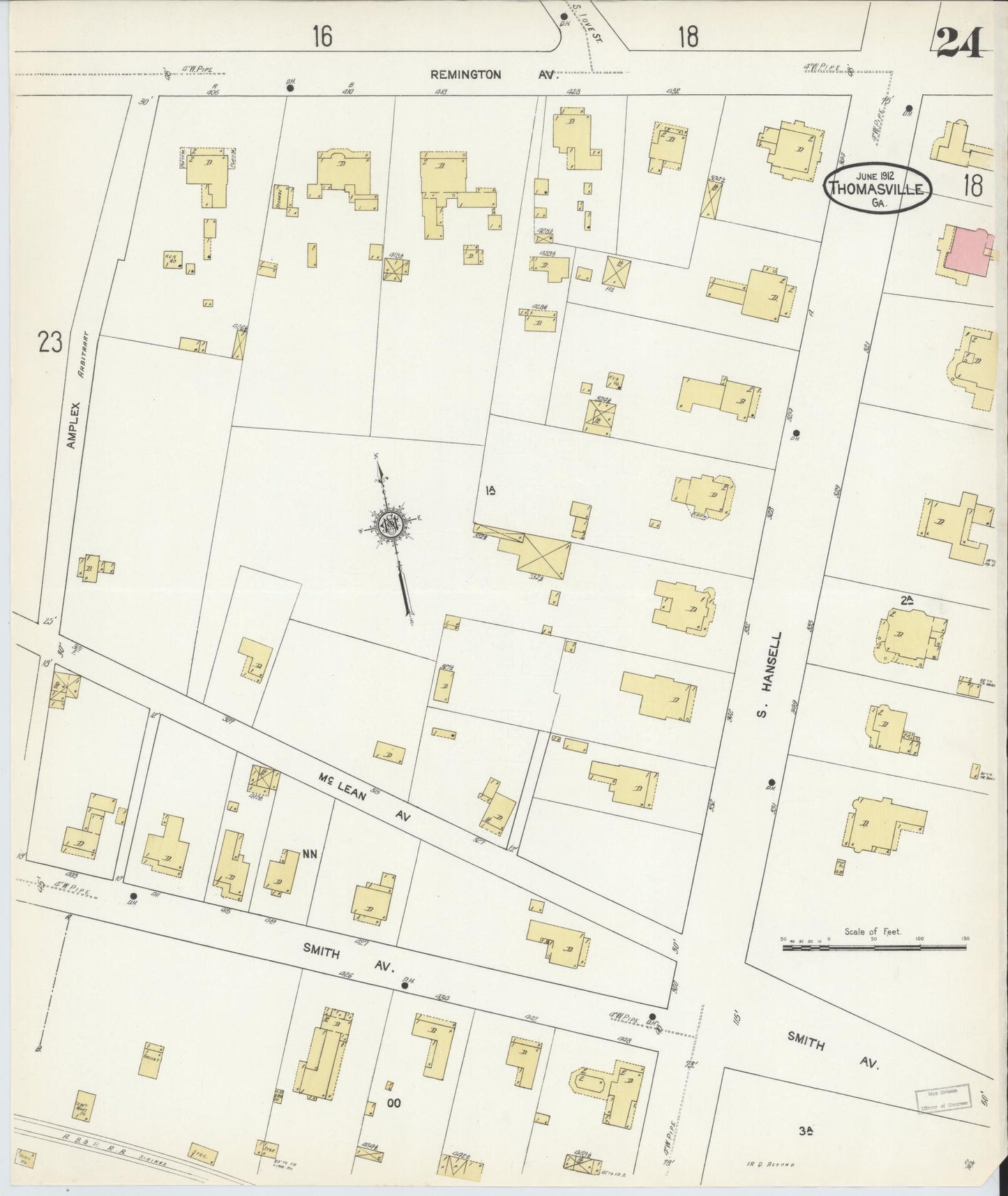Sanborn Fire Insurance Map from Thomasville, Thomas County, Georgia (1912), Sheet #0024 - Historic Sanborn Fire Insurance Map Print, vintage old map wall art, antique decor, genealogy gift, Georgia Georgia map