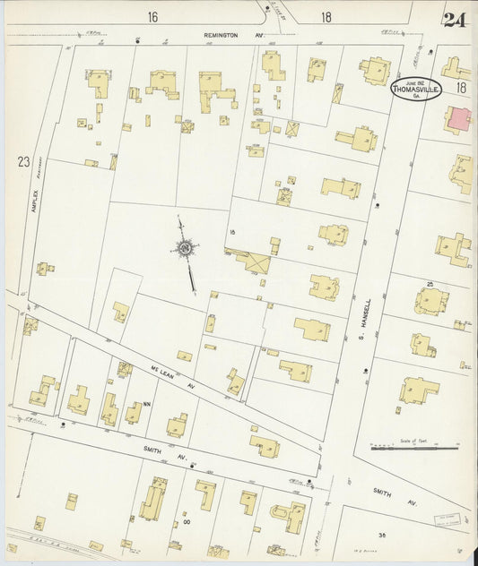 Sanborn Fire Insurance Map from Thomasville, Thomas County, Georgia (1912), Sheet #0024 - Historic Sanborn Fire Insurance Map Print, vintage old map wall art, antique decor, genealogy gift, Georgia Georgia map