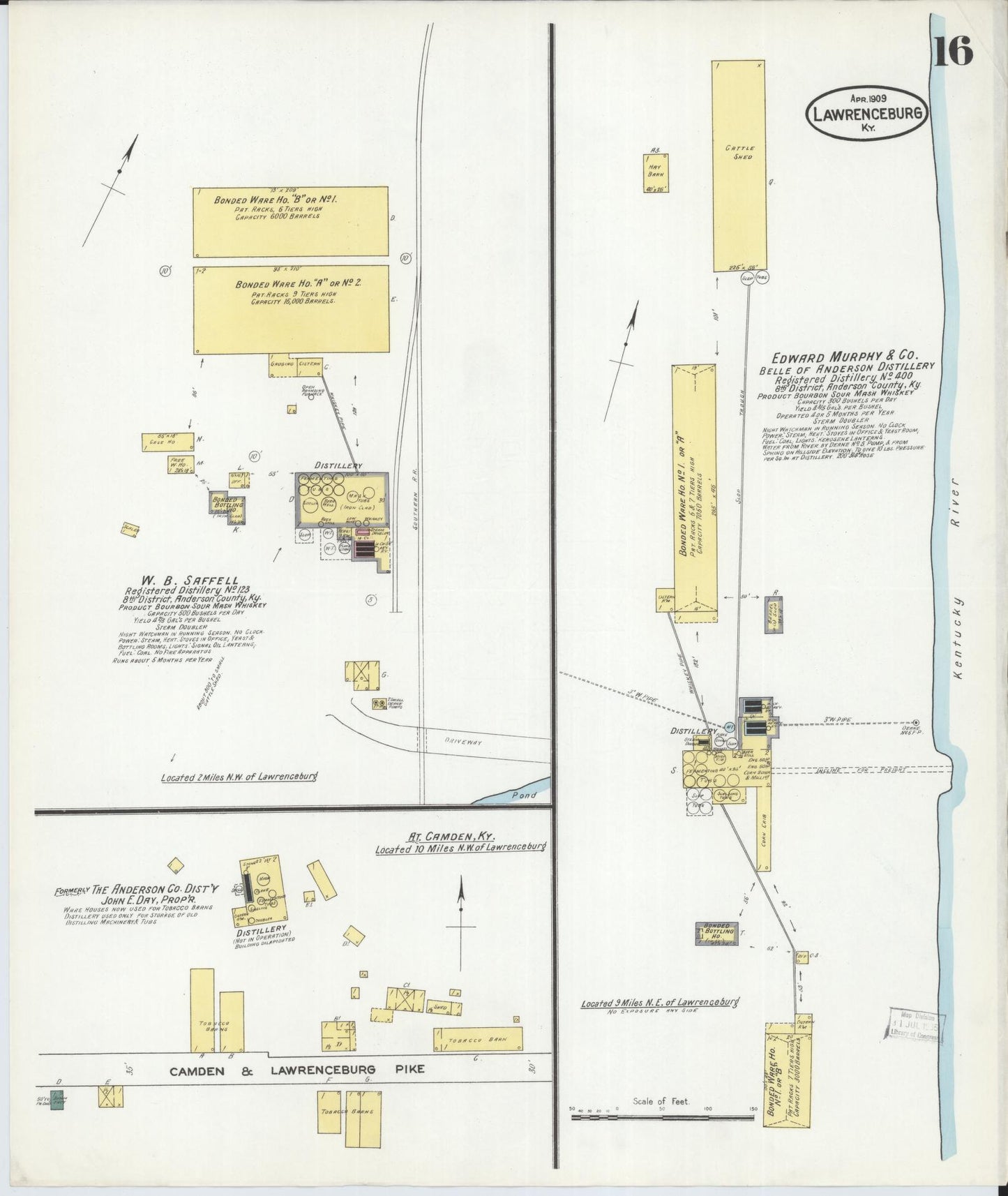 Sanborn Fire Insurance Map from Lawrenceburg, Anderson County, Kentucky (1909), Sheet #0016 - Complete Map Set gallery image, historic Sanborn map, vintage wall art, Kentucky Kentucky