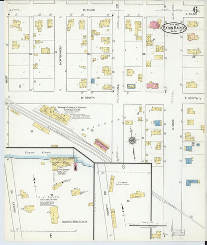 Sanborn Fire Insurance Map from Eaton Rapids, Eaton County, Michigan (1918), Sheet #0006 - Historic Sanborn Fire Insurance Map Print, vintage old map wall art, antique decor, genealogy gift, Michigan Michigan map