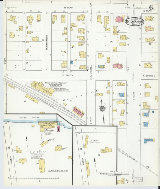 Sanborn Fire Insurance Map from Eaton Rapids, Eaton County, Michigan (1918), Sheet #0006 - Historic Sanborn Fire Insurance Map Print, vintage old map wall art, antique decor, genealogy gift, Michigan Michigan map