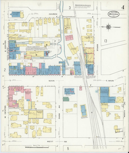Sanborn Fire Insurance Map from Medina, Orleans County, New York (1909), Sheet #0004 - Historic Sanborn Fire Insurance Map Print, vintage old map wall art, antique decor, genealogy gift, New York New York map