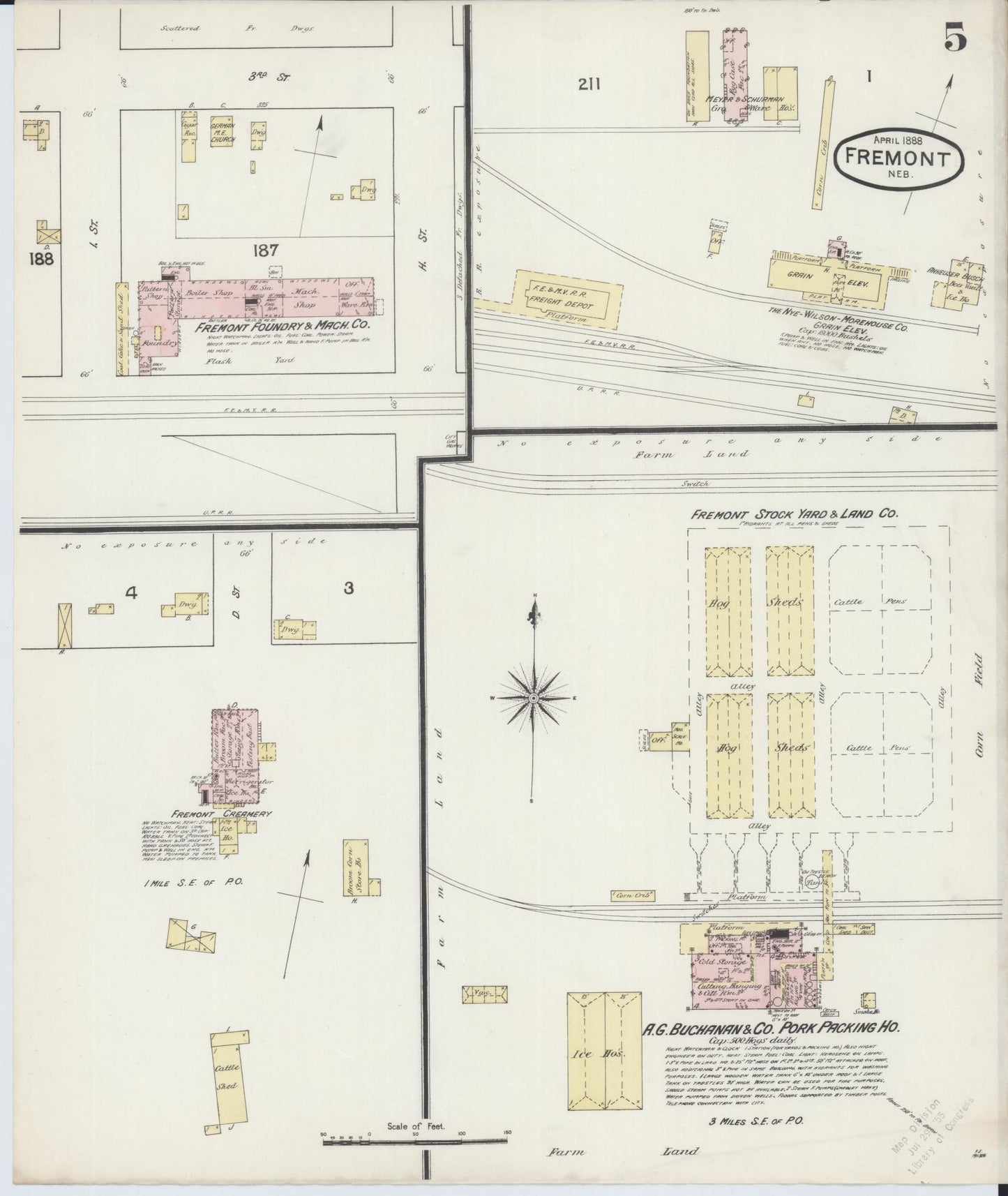 Sanborn Fire Insurance Map from Fremont, Dodge County, Nebraska (1888), Sheet #0005 - Complete Map Set gallery image, historic Sanborn map, vintage wall art, Nebraska Nebraska
