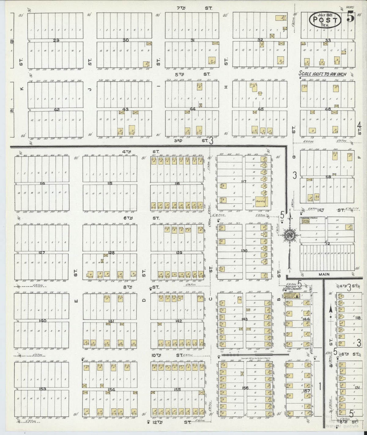 Sanborn Fire Insurance Map from Post, Garza County, Texas (1921), Sheet #0005 - Historic Sanborn Fire Insurance Map Print, vintage old map wall art, antique decor, genealogy gift, Texas Texas map