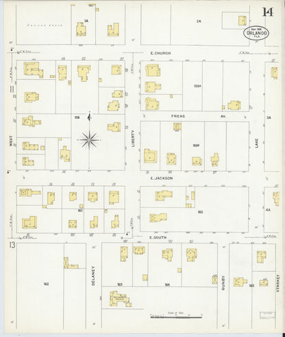 Sanborn Fire Insurance Map from Orlando, Orange County, Florida (1908), Sheet #0014 - Complete Map Set gallery image, historic Sanborn map, vintage wall art, Florida Florida