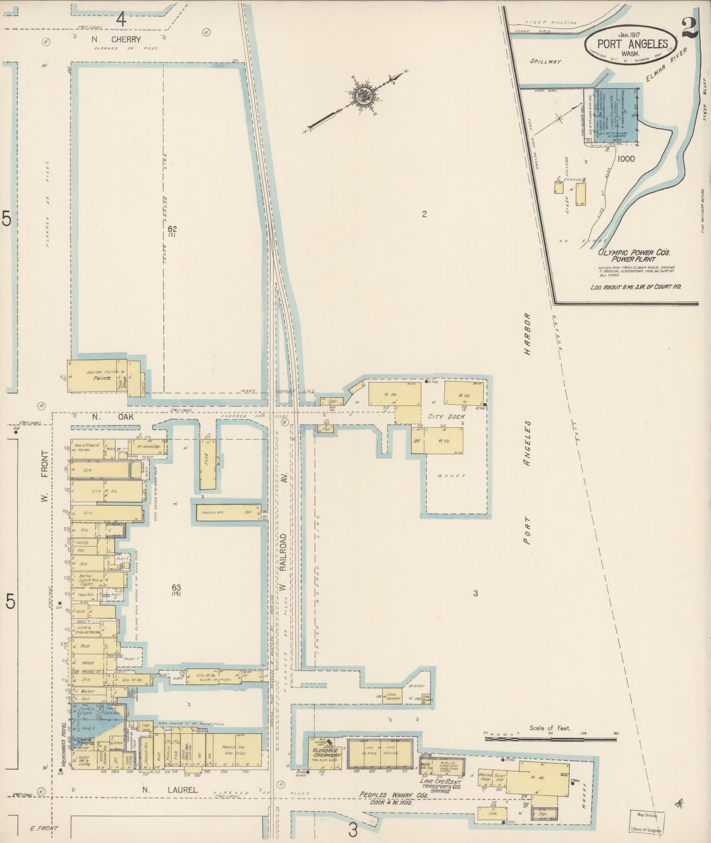 Sanborn Fire Insurance Map from Port Angeles, Clallam County, Washington (1917), Sheet #0002 - Complete Map Set gallery image, historic Sanborn map, vintage wall art, Washington Washington