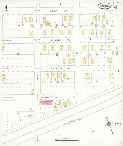 Sanborn Fire Insurance Map from Goose Creek, Harris County, Texas (1926), Sheet #0004 - Historic Sanborn Fire Insurance Map Print, vintage old map wall art, antique decor, genealogy gift, Texas Texas map