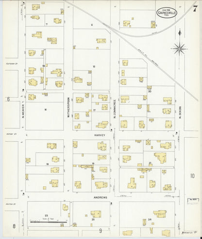 Sanborn Fire Insurance Map from Gainesville, Cooke County, Texas (1908), Sheet #0007 - Complete Map Set gallery image, historic Sanborn map, vintage wall art, Texas Texas
