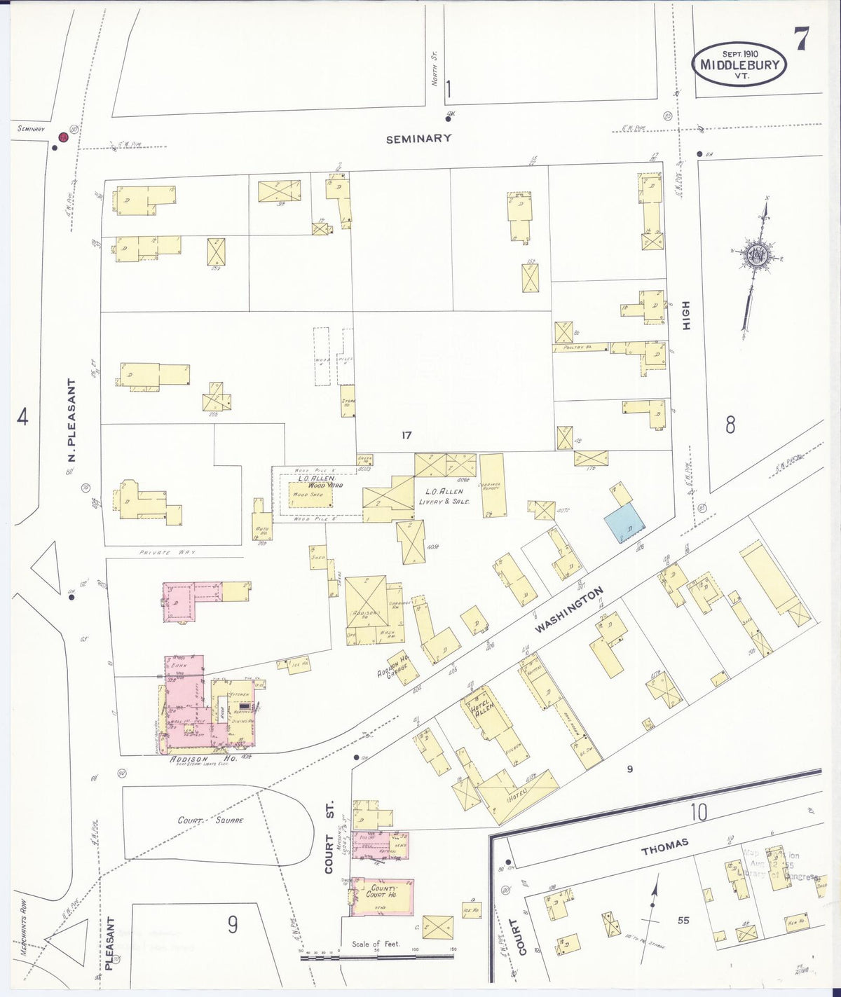Sanborn Fire Insurance Map from Middlebury, Addison County, Vermont (1910), Sheet #0007 - Complete Map Set gallery image, historic Sanborn map, vintage wall art, Vermont Vermont
