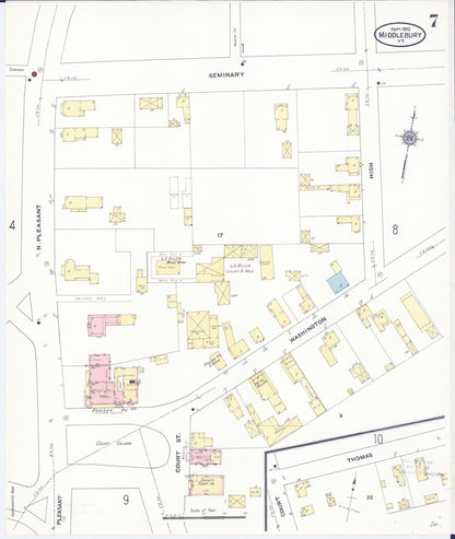 Sanborn Fire Insurance Map from Middlebury, Addison County, Vermont (1910), Sheet #0007 - Complete Map Set gallery image, historic Sanborn map, vintage wall art, Vermont Vermont