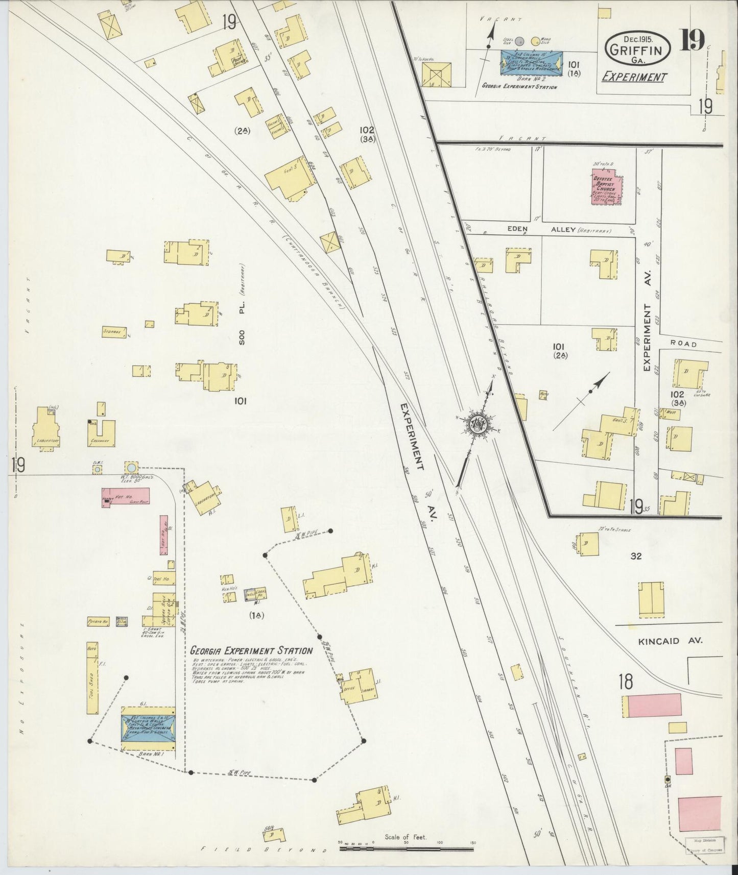 Sanborn Fire Insurance Map from Griffin, Spalding County, Georgia (1915), Sheet #0019 - Historic Sanborn Fire Insurance Map Print, vintage old map wall art, antique decor, genealogy gift, Georgia Georgia map