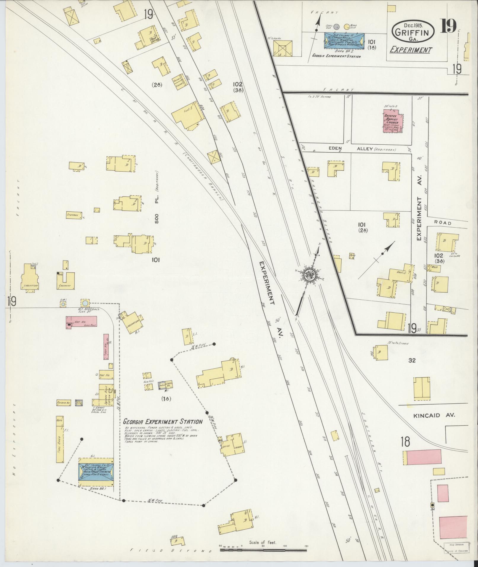 Sanborn Fire Insurance Map from Griffin, Spalding County, Georgia (1915), Sheet #0019 - Historic Sanborn Fire Insurance Map Print, vintage old map wall art, antique decor, genealogy gift, Georgia Georgia map