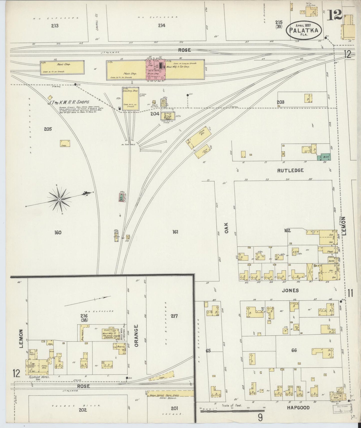 Sanborn Fire Insurance Map from Palatka, Putnam County, Florida (1897), Sheet #0012 - Complete Map Set gallery image, historic Sanborn map, vintage wall art, Florida Florida
