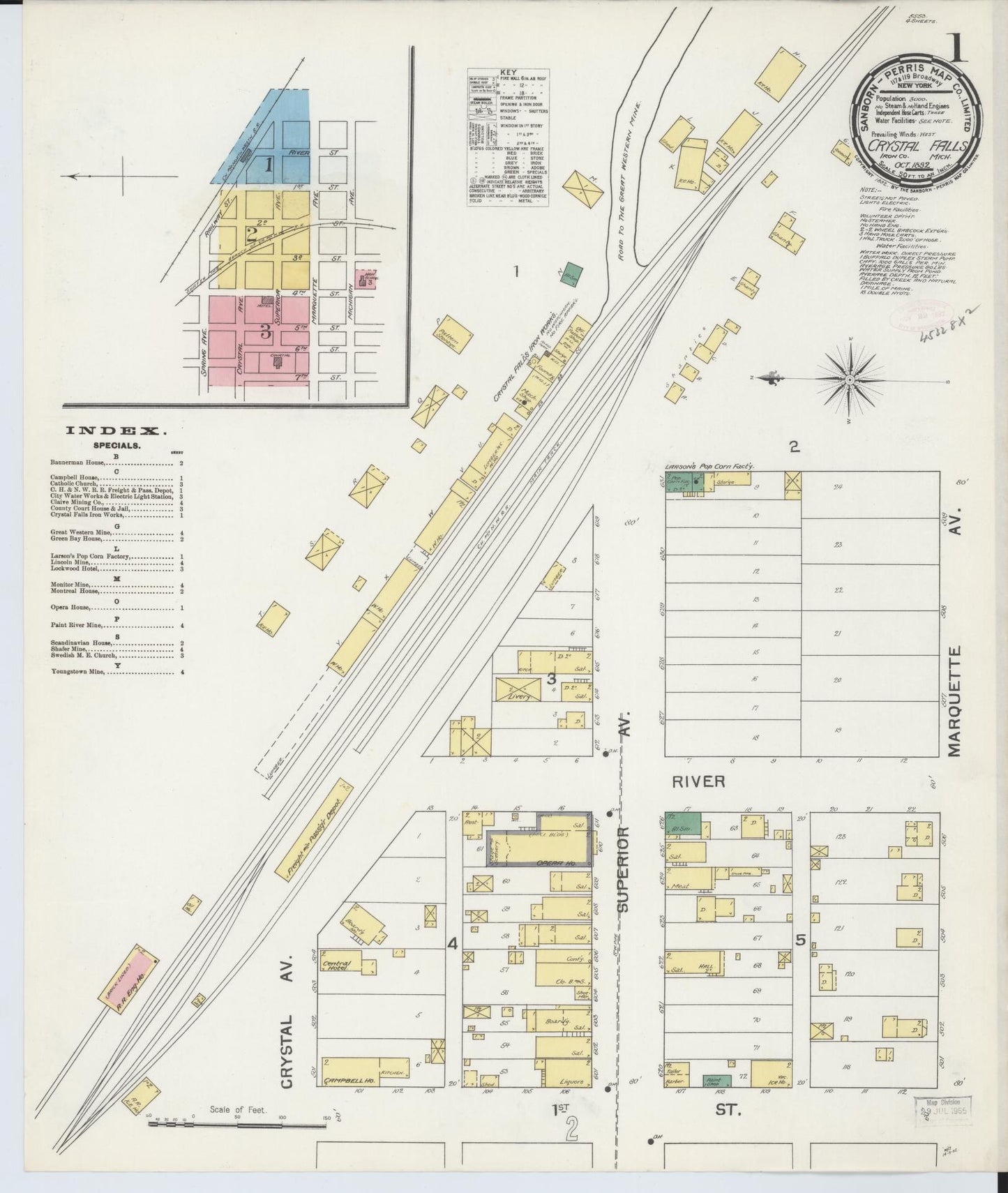 Sanborn Fire Insurance Map from Crystal Falls, Iron County, Michigan (1892), Sheet #0001 - Complete Map Set gallery image, historic Sanborn map, vintage wall art, Michigan Michigan