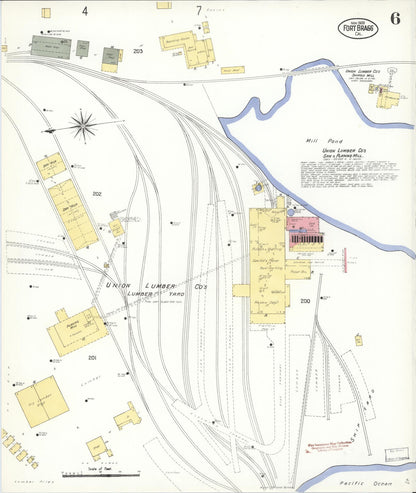 Sanborn Fire Insurance Map from Fort Bragg, Mendocino County, California (1909), Sheet #0006 - Historic Sanborn Fire Insurance Map Print, vintage old map wall art, antique decor, genealogy gift, California California map
