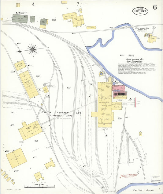 Sanborn Fire Insurance Map from Fort Bragg, Mendocino County, California (1909), Sheet #0006 - Historic Sanborn Fire Insurance Map Print, vintage old map wall art, antique decor, genealogy gift, California California map