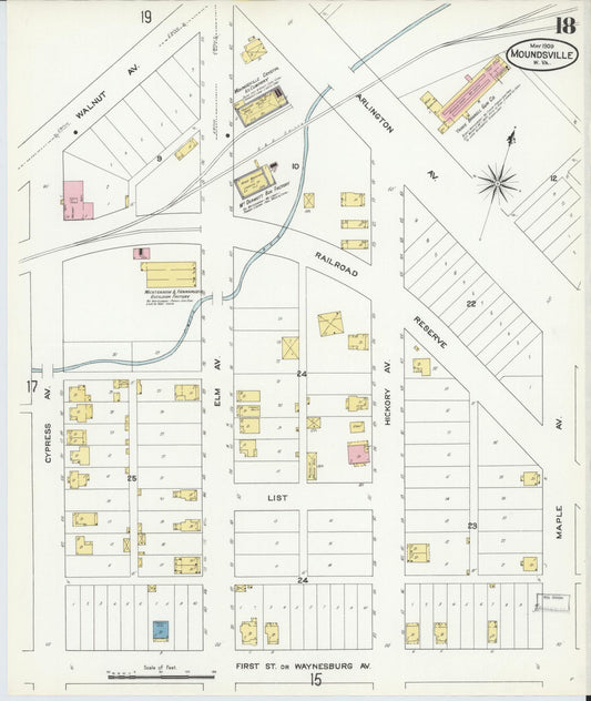 Sanborn Fire Insurance Map from Moundsville, Marshall County, West Virginia (1909), Sheet #0018 - Historic Sanborn Fire Insurance Map Print, vintage old map wall art, antique decor, genealogy gift, West Virginia West Virginia map