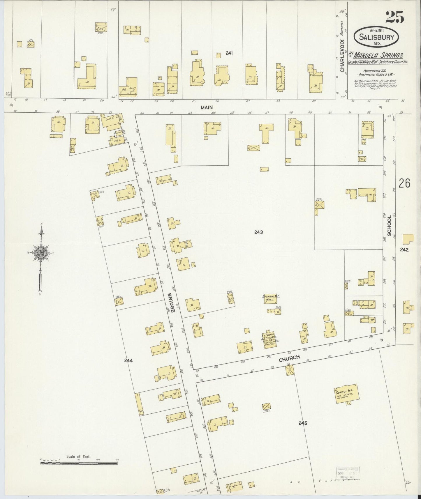 Sanborn Fire Insurance Map from Salisbury, Wicomico County, Maryland (1911), Sheet #0025 - Historic Sanborn Fire Insurance Map Print, vintage old map wall art