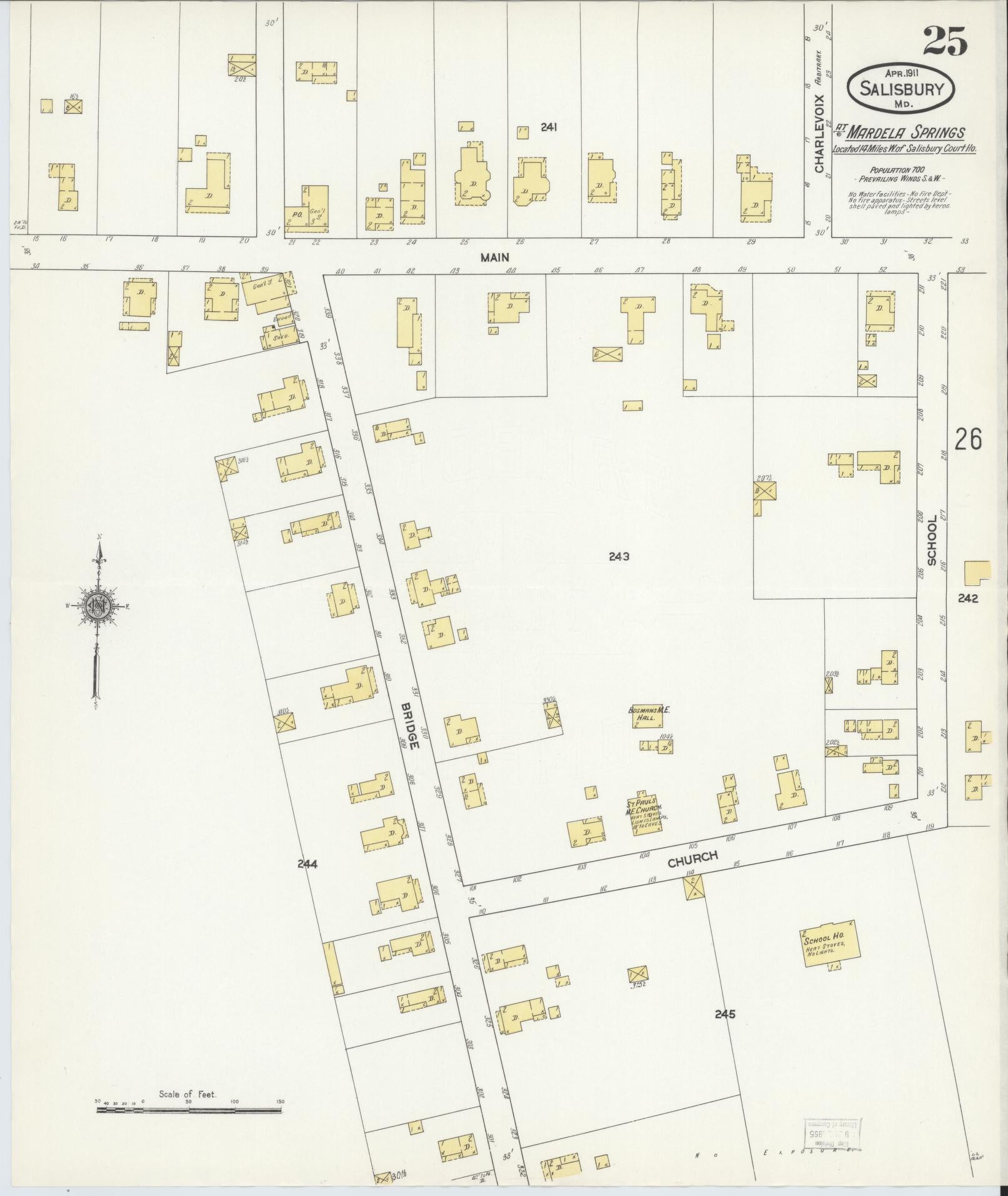 Sanborn Fire Insurance Map from Salisbury, Wicomico County, Maryland (1911), Sheet #0025 - Historic Sanborn Fire Insurance Map Print, vintage old map wall art