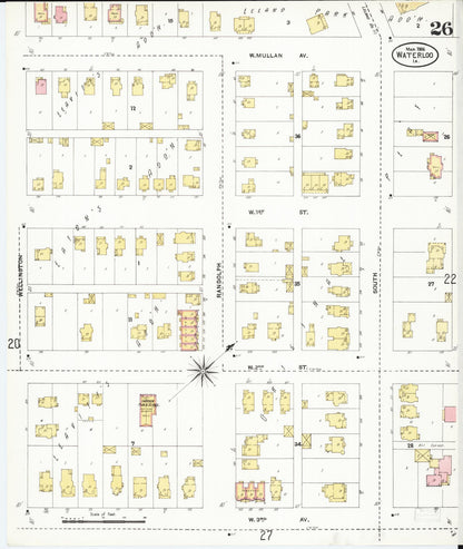 Sanborn Fire Insurance Map from Waterloo, Black Hawk County, Iowa (1906), Sheet #0026 - Historic Sanborn Fire Insurance Map Print, vintage old map wall art