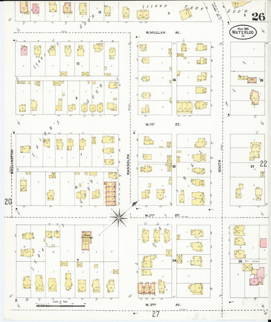 Sanborn Fire Insurance Map from Waterloo, Black Hawk County, Iowa (1906), Sheet #0026 - Historic Sanborn Fire Insurance Map Print, vintage old map wall art
