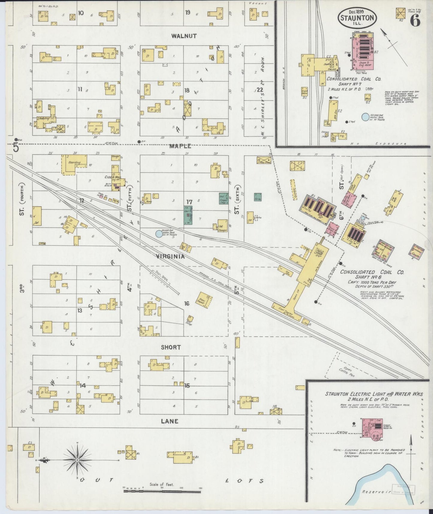 Sanborn Fire Insurance Map from Staunton, Macoupin County, Illinois (1899), Sheet #0006 - Complete Map Set gallery image, historic Sanborn map, vintage wall art, Illinois Illinois