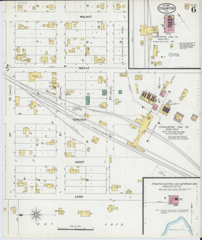 Sanborn Fire Insurance Map from Staunton, Macoupin County, Illinois (1899), Sheet #0006 - Complete Map Set gallery image, historic Sanborn map, vintage wall art, Illinois Illinois