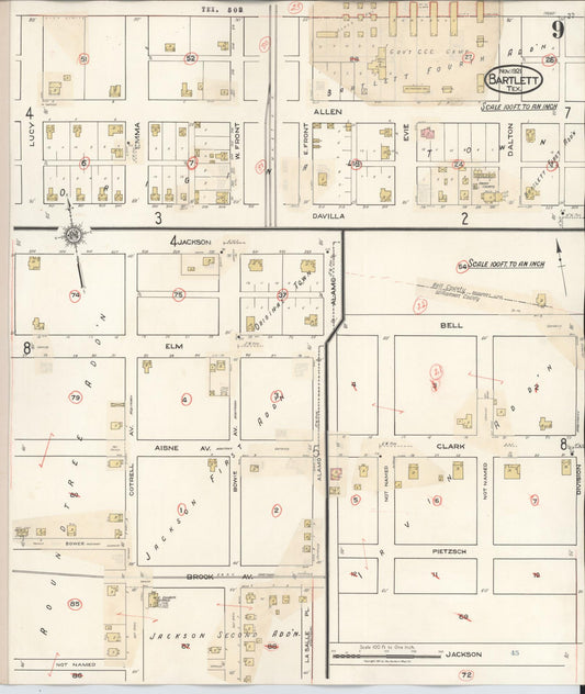 Sanborn Fire Insurance Map from Bartlett, Bell and Williamson Counties, Texas (1940), Sheet #0009 - Historic Sanborn Fire Insurance Map Print, vintage old map wall art, antique decor, genealogy gift, Texas Texas map