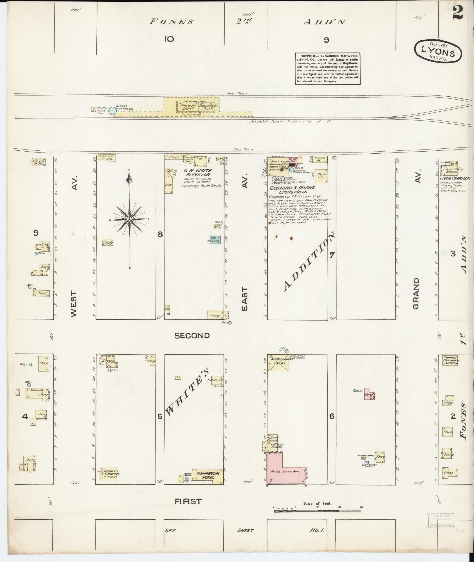 Sanborn Fire Insurance Map from Lyons, Rice County, Kansas (1884), Sheet #0002 - Historic Sanborn Fire Insurance Map Print, vintage old map wall art, antique decor, genealogy gift, Kansas Kansas map