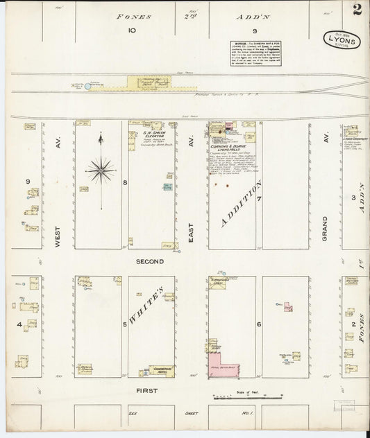 Sanborn Fire Insurance Map from Lyons, Rice County, Kansas (1884), Sheet #0002 - Historic Sanborn Fire Insurance Map Print, vintage old map wall art, antique decor, genealogy gift, Kansas Kansas map