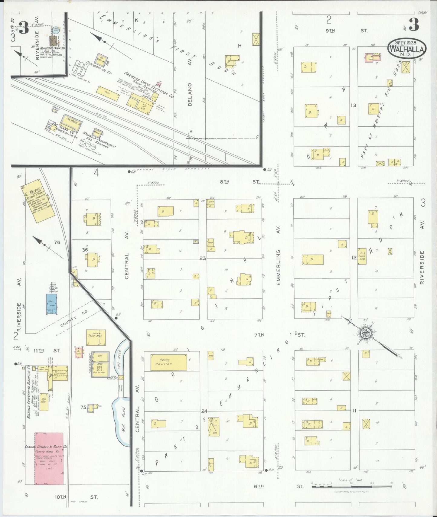 Sanborn Fire Insurance Map from Walhalla, Pembina County, North Dakota (1928), Sheet #0003 - Historic Sanborn Fire Insurance Map Print, vintage old map wall art, antique decor, genealogy gift, North Dakota North Dakota map