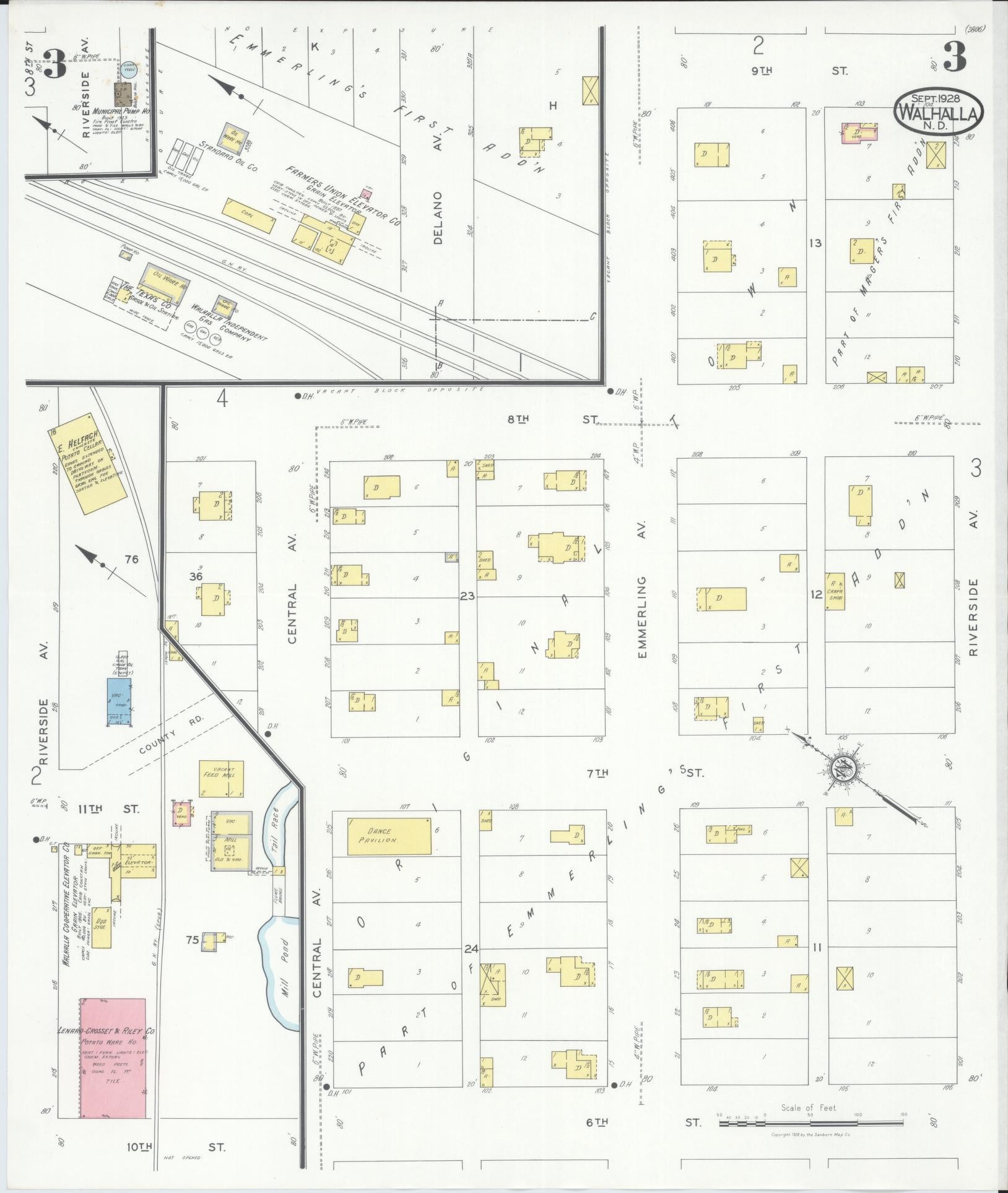 Sanborn Fire Insurance Map from Walhalla, Pembina County, North Dakota (1928), Sheet #0003 - Historic Sanborn Fire Insurance Map Print, vintage old map wall art, antique decor, genealogy gift, North Dakota North Dakota map