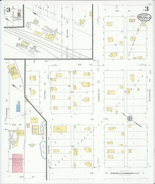 Sanborn Fire Insurance Map from Walhalla, Pembina County, North Dakota (1928), Sheet #0003 - Historic Sanborn Fire Insurance Map Print, vintage old map wall art, antique decor, genealogy gift, North Dakota North Dakota map